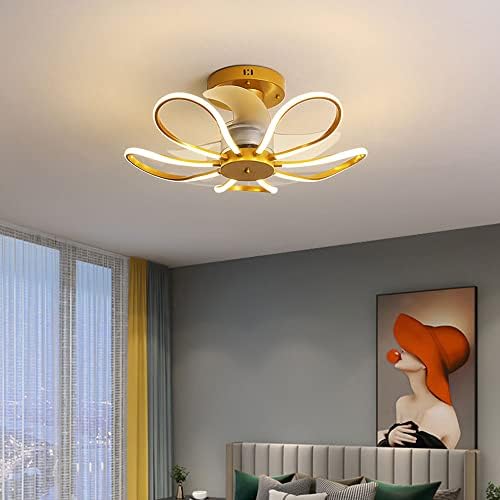 MXYSP 25 אינץ 'תאורה תקרה עם מאוורר פרח נורדי זהב סגור מעץ מאוורר נמוך מאוור