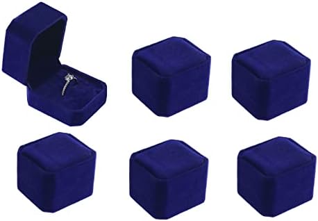 ג ' יי מציג-6 חתיכה לוקסוס כחול צבע קטיפה טבעת אחסון מתנת תכשיטי תצוגת תיבת עבור יום נישואים, חתונה, אירוסין, הצעה, חג המולד, ולנטיין,