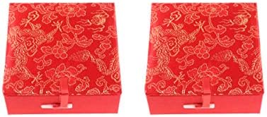 2 יחידות בסגנון סיני ברוקד אריזת מתנה סאטן תכשיטי מקרה מחרוזת נושא צמיד מיכל צמיד מחזיק לתצוגה - זהב לונג דפוס שימושי