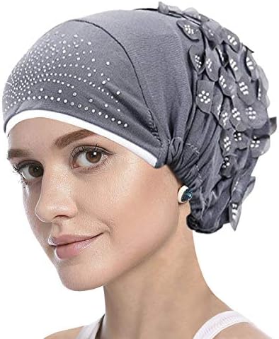 נשים כובע טורבן חיג'אב המוסלמי ריינסטון פרחוני אלסטי עטיפת ראש סרטן כימיה כפית כיפה ראשית