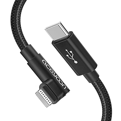Aceyoon MFI מוסמך USB C לכבל Ligthning 6ft זווית ימנית טעינה מהירה C לאייפון 90 מעלות ניילון קלוע משלוח כוח בצורת L עבור I12 PRO/SE/I11