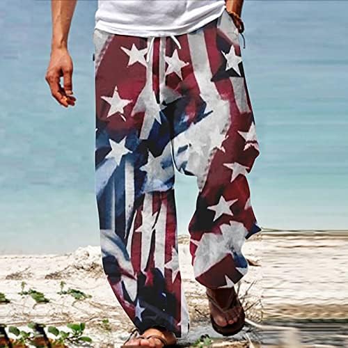 מכנסיים מסלול מזדמנים מיאשוי גברים מכנסיים פטריוטיים לגברים דגל אמריקאי 4 ביולי מכנסי הרמון היפי מכנסיים יוגה בוהו רחבים