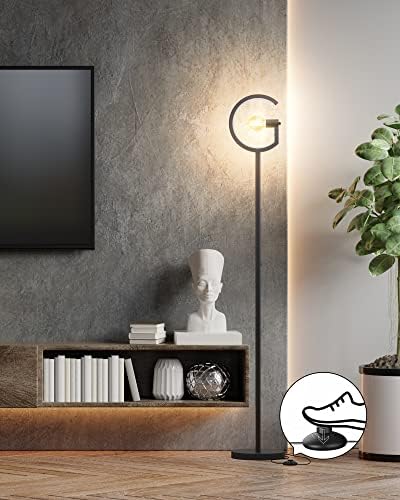 מנורת רצפה מודרנית מגולגלת לסלון, מנורה דו כיוונית מנורה בגודל G שחור, שקע E26 ורצועת LED אור רצפה בהיר אור למשרד חדר שינה ביתי