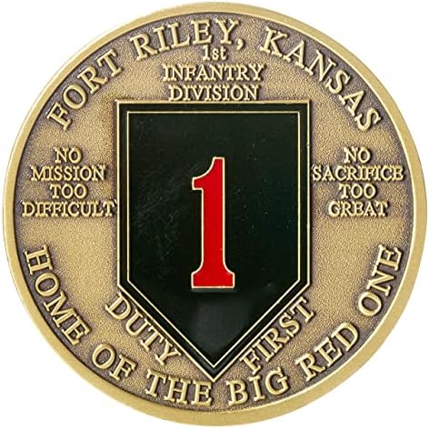 צבא ארצות הברית פורט ריילי אילף חיל הרגלים הראשון מטבע אתגר מטבע ותיבת תצוגה קטיפה כחולה