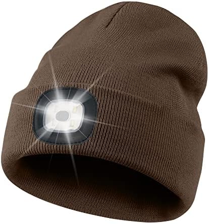 כובע כפה של Soctke LED עם כובע פנס LED נטען קליל, מתנות לגברים כובעים סרוגים חמים חורפים, המשמשים מבחוץ