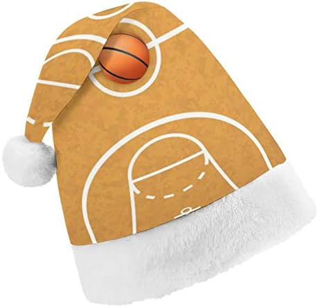 כדורסל מגרש עם כדור חג המולד כובעי סנטה כובע עבור חג המולד חג משפחה מודפס