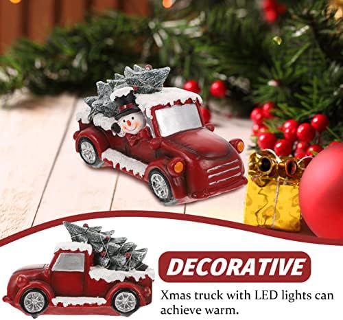 Valiclud שולחן חג המולד קישוט נורות LED משאית אדומה עיצוב משאית חג המולד עם עץ חג המולד מיניאטורי ללא סוללה