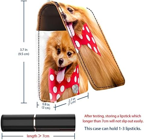 עור גלוס שפתון ארגונית עם מראה, מיני שפתון מחזיק תיק,כלב בעלי החיים דפוס