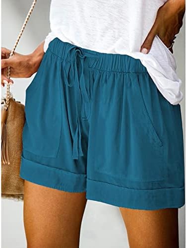 HGCCGDU פלוס מכנסי פשתן בגודל לנשים 2023 קיץ מזדמן מוטב מותניים אלסטיים מותניים גבוהים מכנסיים קצרים עם כיסים