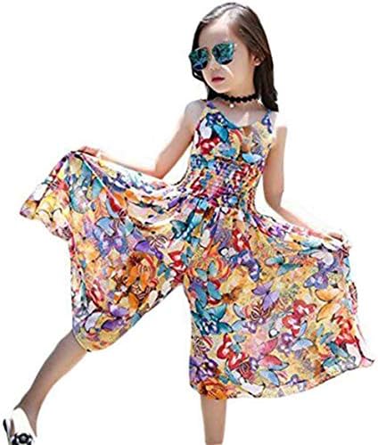 סגנון בוהמי ילד ילדה קיץ שיפון חוף חצאית מכנסיים סרבל פרחוני שמלה