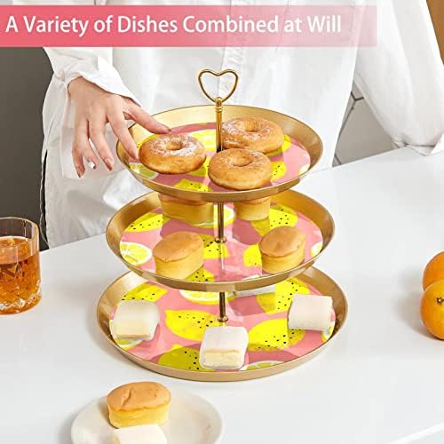 עוגת עומד סט של 3, לימון על ורוד עוגת הכן תצוגת שולחן קינוח דוכן הקאפקייקס לחתונה תינוק מקלחת חגיגה