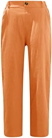 מכנסי פשתן של ווקאצ'י לנשים, כפתורים קצוצים מכנסי מותניים אלסטיים גבוהים עבודה קיץ עבודה מזדמנים יבול קפריס