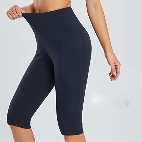 מכנסי יוגה קצוצים לנשים עם כיסים מותניים גבוהות לבקרת חותלות חותלות באורך ברך אימון ריצה של חותלות קפרי