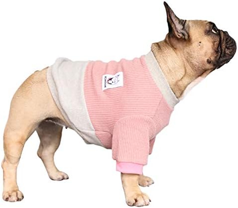 ICHOUE PET כלב צווארון סוודר סוודר סוודר סוודר חורף בגדים חמים לבולדוג צרפתי צרפתי שיבה אינו - ורוד ואפור/בינוני