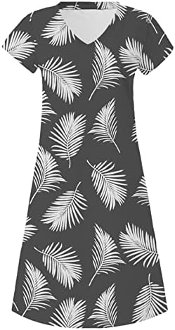 שמלות חוף של פרגיר פלוס גודל לנשים, שמלת אורך ברך מודפסת של נשים סוודר צווארון V סוודר שמלת שרוול קצר רופף
