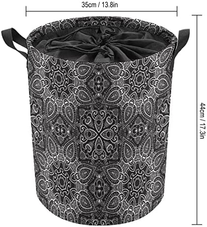 מנדלה פייזלי שחורה 42 ליטר סל כביסה עגול סל כביסה מתקפל עם שרוך עליון