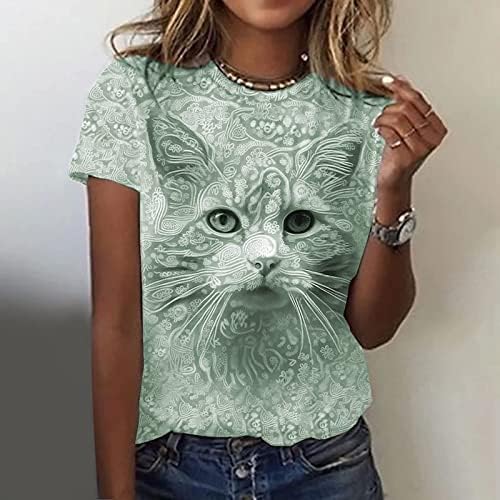 צמרות נשים חולצות שרוול קצרות חולצות טירטס צוואר צוואר חתול גרפיקה קאוואי קיץ סתיו סתיו 2023 בגדים רגילים בכושר BW