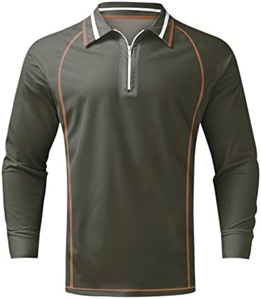 WOCACHI 2022 חולצות פולו גברים שרוול ארוך 1/4 צוואר גולף צוואר גולף טלאים מפוספס