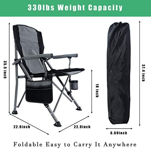 כיסא קמפינג נייד של Maiufun מתקפל כבד Quad Quad חיצוני כסאות גדולים תומך 330 קילוגרם גב גבוה מרופד מעבה את אוקספורד עם משענות, שקית אחסון,