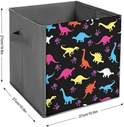 צבעוני דינוזאורים מתקפל אחסון פחי מתקפל קופסות בד קוביית פשוט ארגונית עם ידיות לבית שינה בגדי צעצועי ספרים 10 איקס 10 אינץ