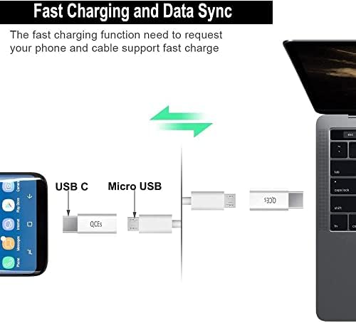 QCES Micro USB ל- USB C מתאם 2 Pack, USB מסוג C מתאם C מחבר טעינה מהיר תואם ל- Samsung Galaxy S10e S9 S8 Plus A51 A20 הערה 9 8, LG V40