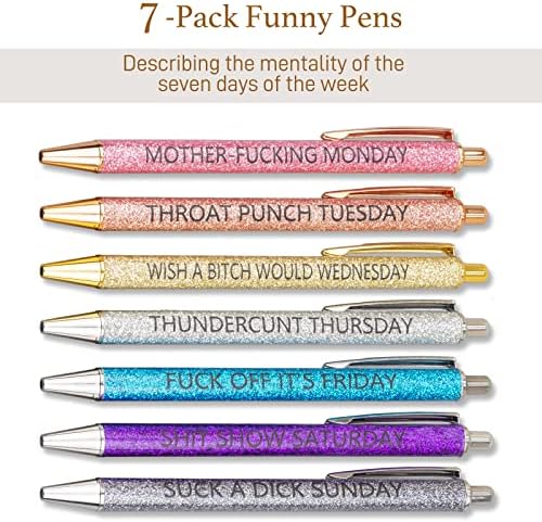 טרפינק 7-חבילה נשבע מילה יומי מצחיק עטים, מצחיק שבעה ימים של שבוע עטים, המתאר את מנטליות, סרקסטי כדורי עטים, מתנה עבור עמית לעבודה