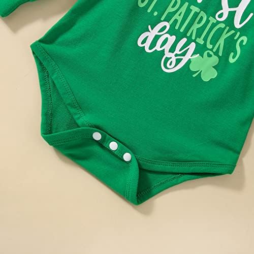 התלבושת הראשונה שלי לתינוקת סנט פטריק סנט פטריק רומפר שרוול ארוך ירוק ארבעה תלתן עלים מתלקחים מכנסיים.