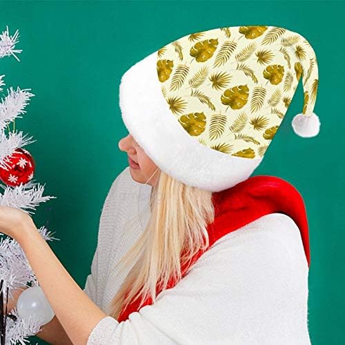 חג המולד סנטה כובע, טרופי צהוב עלים חג המולד חג כובע למבוגרים, יוניסקס נוחות חג המולד כובעי לשנה חדשה חגיגי תלבושות חג מסיבת אירוע