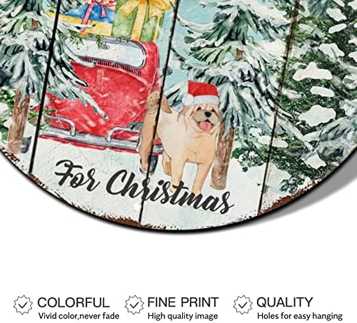 שלט פח עגול חג המולד כל הלבבות חוזרים הביתה כובע חג המולד כלב עץ עץ עגול מתכת שלט פח קישוטי חג המולד זר רטרו לוחית מתכת שלטי מתכת לסלון