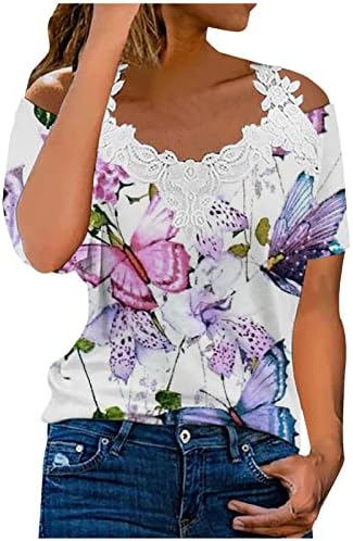 חולצת טי סקסית מחוץ לכתף לנשים Summe צמרות מודפסות פרחוניות צמרות טוניקה שרוול מזדמן
