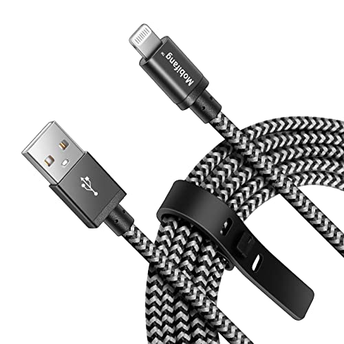 Mobifang USB ל- Apple Lightning Cable לאייפון, MFI מוסמך, קלוע ניילון עמיד, כבל טעינה לאייפון עבור Apple iPhone 14/13/12/11/x/xr/xs/8/7/6
