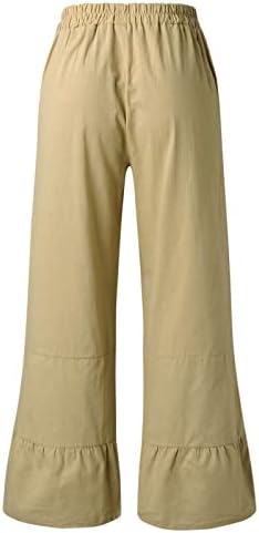 מכנסי פשתן כותנה לנשים מזדמנים, חוף קל משקל רחב רגליים רופפות מכנסי יוגה מקללים מכנסיים קפלים קיץ קפלים מכנסיים קפלים
