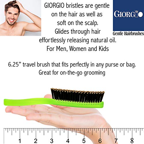 ג'ורג'יו Gion2G ניאון ירוק 6.25 אינץ 'מגע עדין מברשת שיער לנשים וגברים נשים וילדים. זיפים רכים לקרקפת רגישה. רטוב ויבש לכל סוגי השיער.