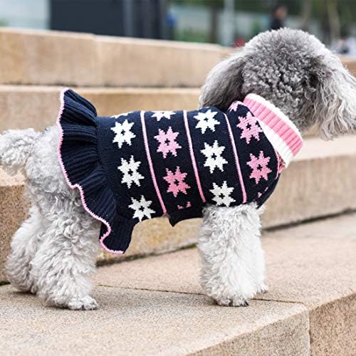 חמוד כלב סוודר שמלת כלבים סוודר גולף לסרוג חזרה אורך 8& 34; פתית שלג סתיו חורף חם עבור קטן